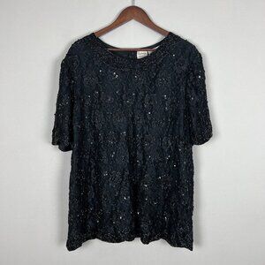 VTG Candlelight & Champagne Womens 22W Lace Beaded Sequin Formal‎ Blouse Lined